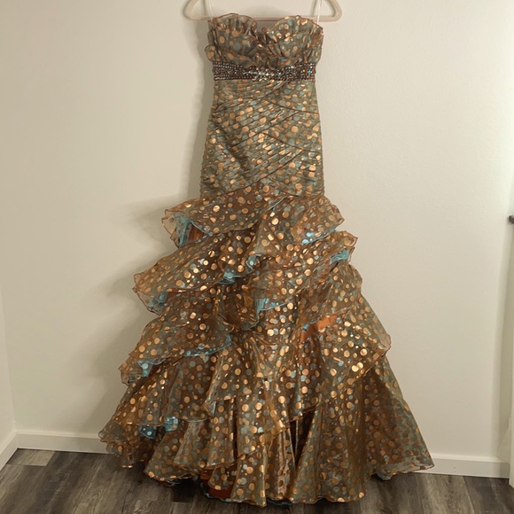 Tony Bowls size 2 copper & blue evening gown - Picture 2 of 9